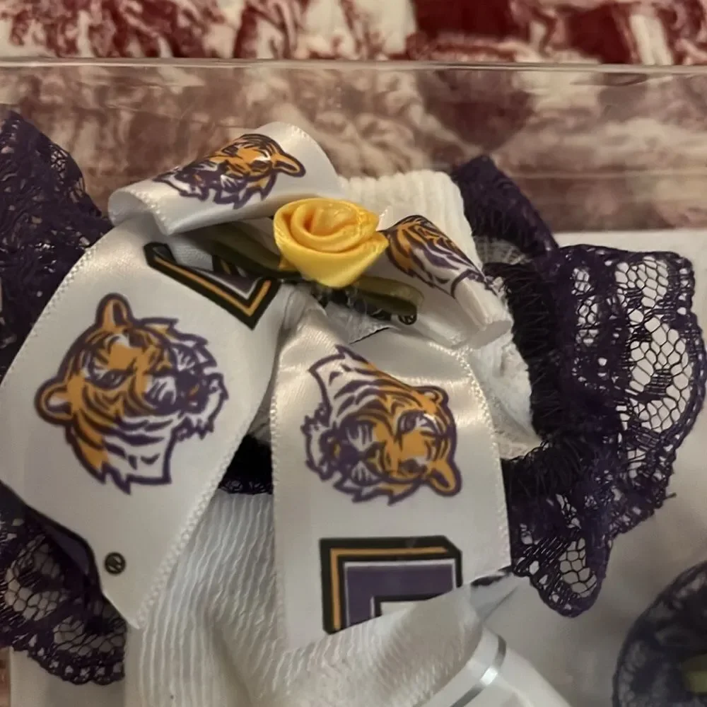 White and Purple Lace Socks with Yellow Rose Accents